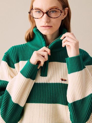 Baby Panda Stripe Heavy Knit Half Zip-up Sweater [] - COQUET - Modalova