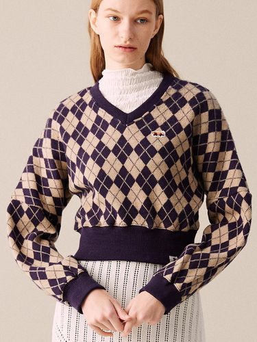 Oversized Baby Lesser Patch Argyle Knit Sweatshirt [] - COQUET - Modalova