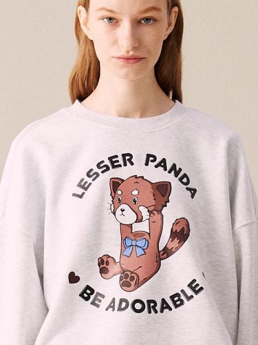 Overfit Big-Headed Red Panda Cotton Sweatshirt [Beige ] - COQUET - Modalova