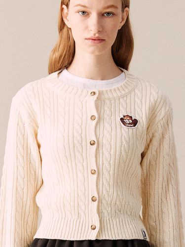 Lesser Panda Face Logo Cable Knit Cardigan [Beige] - COQUET - Modalova