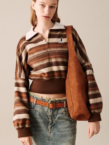 Oversized Wool Blend Stripe Half Zip-Up Sweater [] - COQUET - Modalova