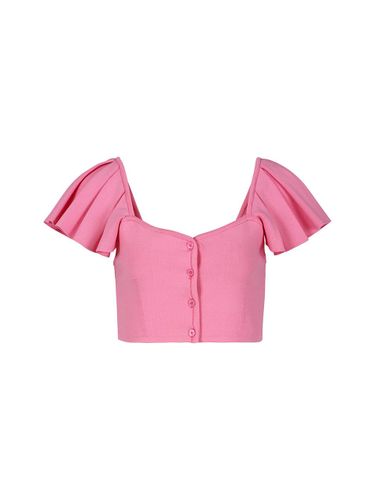 PUFF SLEEVE KNIT CROPPED TOP (PINK) - YCH - Modalova