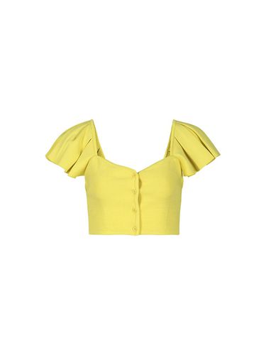 PUFF SLEEVE KNIT CROP TOP (YELLOW) - YCH - Modalova