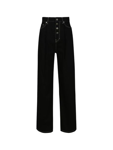 BUTTON STRAIGHT LEG JEANS (BLACK) - YCH - Modalova