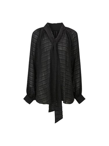 HIGH NECK TIE BLOUSE (BLACK) - YCH - Modalova