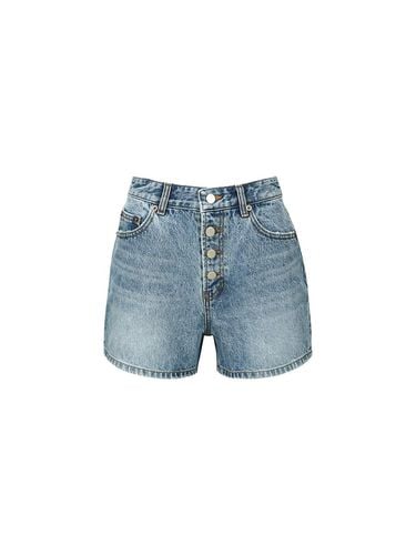 BUTTON FRONT DENIM SHORTS (BLUE) - YCH - Modalova