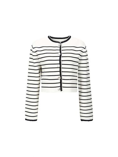 COLLARLESS KNIT JACKET (WHITE/NAVY) - YCH - Modalova