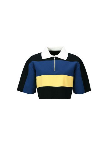 STRIPED KNIT CROP TOP (NAVY) - YCH - Modalova