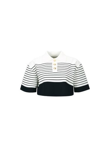 STRIPED KNIT CROPPED TOP (WHITE) - YCH - Modalova