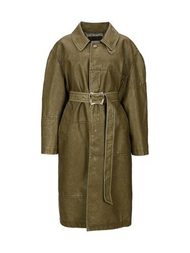 BELTED LEATHER COAT (KHAKI) - YCH - Modalova