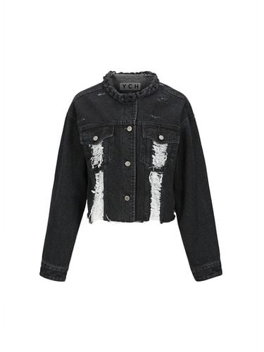 CROPPED DENIM JACKET (BLACK) - YCH - Modalova