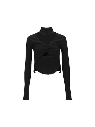 CUT OUT RUCHED KNIT TOP (BLACK) - YCH - Modalova