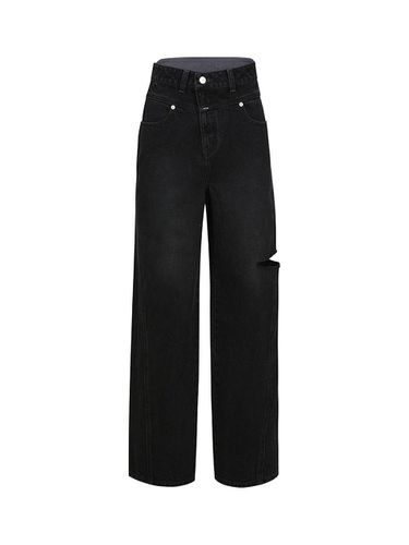 HIGH WAIST CUT OUT JEANS (BLACK) - YCH - Modalova