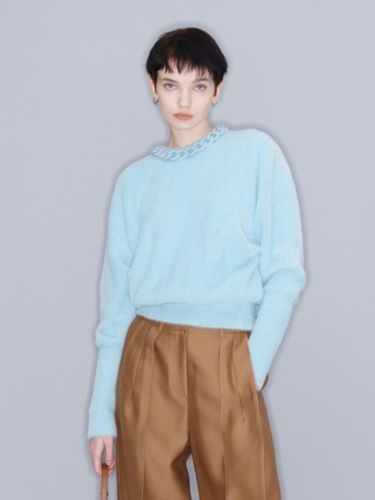 TRIMMED KNIT TOP (SKY BLUE) - YCH - Modalova