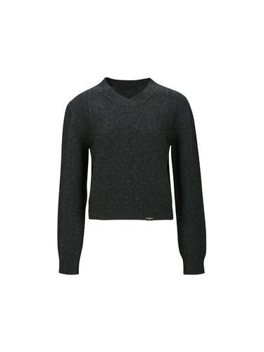 V NECK KNITTED TOP (MELANGE GREY) - YCH - Modalova