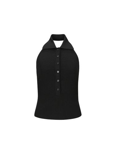 RIBBED HALTERNECK VEST TOP_BLACK - YCH - Modalova