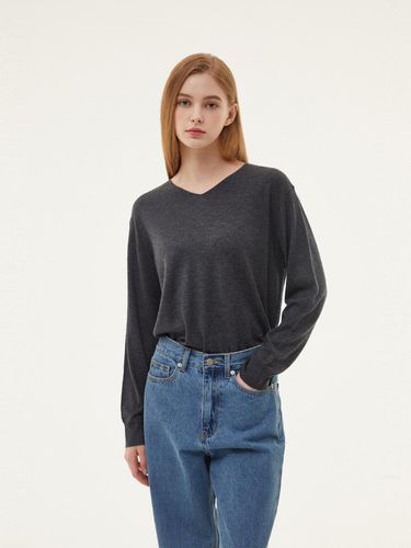 Merino Wool Blended Loose Fit V-Neck Knitwear Pull - PLASTIC ISLAND - Modalova