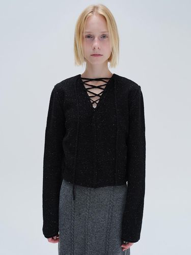 V NECK LACE UP KNITWEAR (black) - DIAGONAL - Modalova