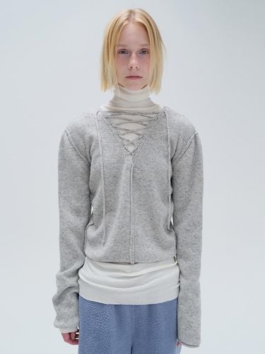 V NECK LACE UP KNITWEAR (grey) - DIAGONAL - Modalova