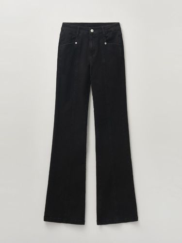 Washed bootcut denim pants [black] - HELENE PARIS - Modalova