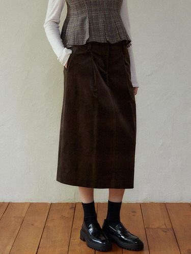 High Waist Pintuck H-Line Skirt [Brown] - LARGO - Modalova