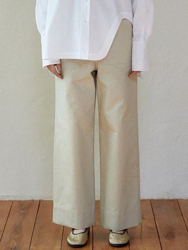 Cotton Wide Leg Belted Pants [Light Khaki] - LARGO - Modalova