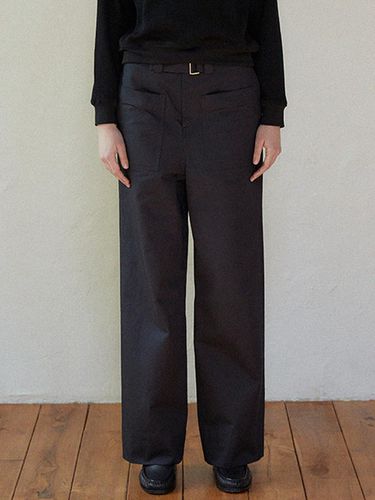 Cotton Wide Leg Belted Pants [Black] - LARGO - Modalova