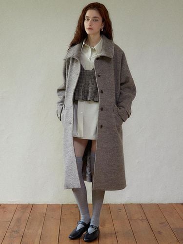 High Neck Wool Long Coat [Beige] - LARGO - Modalova