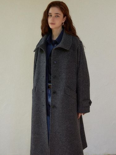 High Neck Wool Long Coat [Charcoal] - LARGO - Modalova