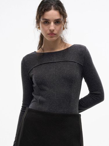 Slim Boat Neck Acrylic Blend Knit [Charcoal] - MAGJAY - Modalova