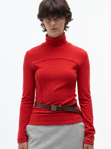 Slim Pin-tuck Turtleneck Knit [RED] - MAGJAY - Modalova