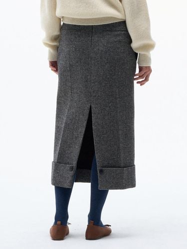 Straight Wool Tweed Turn-up Skirt [Black] - MAGJAY - Modalova