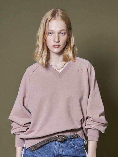 V NECK COTTON SWEATSHIRT_INDIE PINK - Maison de Ines - Modalova