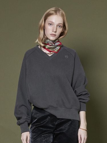 V-NECK COTTON SWEATSHIRT_CHARCOAL - Maison de Ines - Modalova