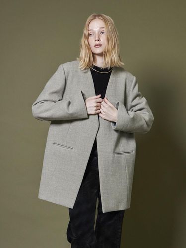 COLLARLESS SINGLE JACKET _KHAKI GRAY - Maison de Ines - Modalova