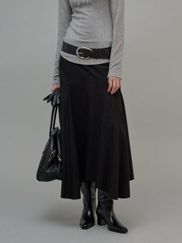 Wool Draped Long Skirt Black - fromwhere - Modalova