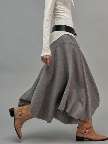 Wool Draped Long Skirt Gray - fromwhere - Modalova