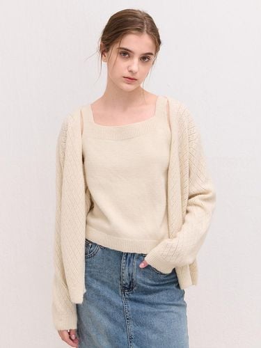 Punching Sleeveless Knit Cardigan Set [Ivory] - camino - Modalova