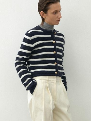 Stripe Textured Round Neck Cardigan (CD-2180) - Atelier Nain - Modalova