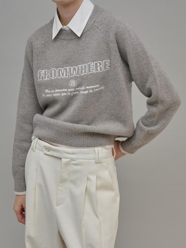 Embroidery Wool Sweater Gray - fromwhere - Modalova