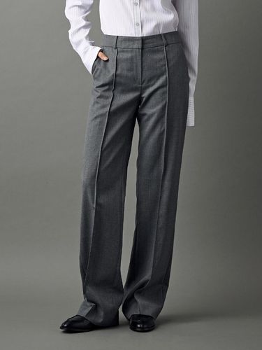 Wool Pintuck Straight Pants (Grey) - CHOCHOU - Modalova