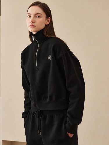 Fleece-lined Half Zip Up Crop Sweatshirts [Black] - Nouve - Modalova