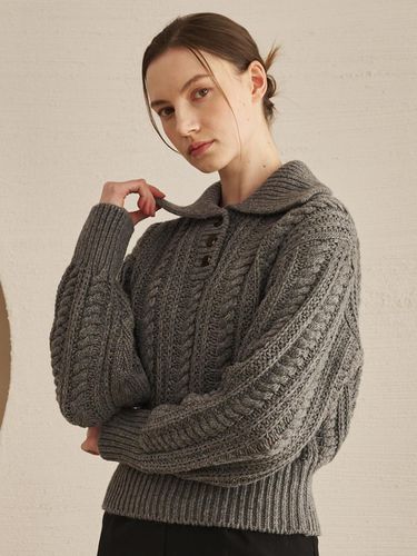 Cable Collar Wool Knit [M. Gray] - Nouve - Modalova