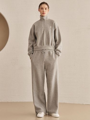 Fleece-lined Half Zip Up Crop Sweatshirt [M. Gray] - Nouve - Modalova