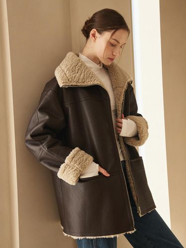 Leather Mustang Coat [Brown] - Nouve - Modalova