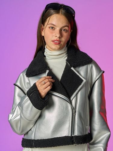 Crop Silver Gray Rider Fleece Mustang Jacket - KOLEAT - Modalova