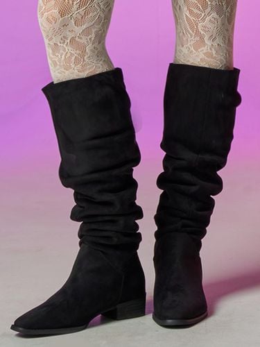 Suede high natural pleated leather long boots - KOLEAT - Modalova