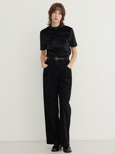 Corduroy Flap Detail Wide Leg Pants [BLACK] - STEP AROUND - Modalova