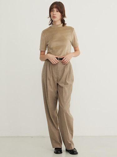 Wool Blend Wide Pleated Slacks [TAUPE] - STEP AROUND - Modalova