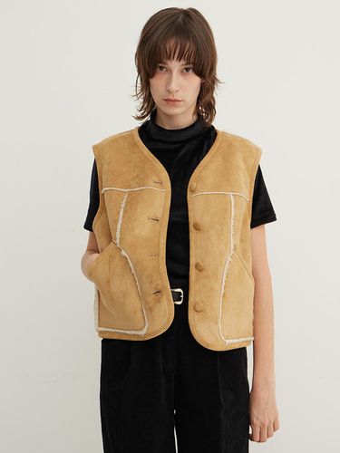 Rustic Shearling Vest_BEIGE - STEP AROUND - Modalova